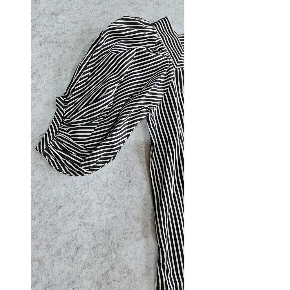 Loft Blouse Square-Neck Striped Puff Sleeve, Black & White, New w tags, Sz S